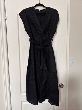 Mango Black Wrap Midi Dress with Tie Waist